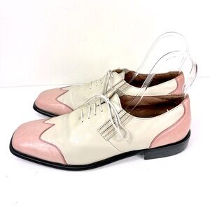 Marco Vicci Vintage Augusta Leather Wingtip Oxford Shoes in Cream/Pink Size 14